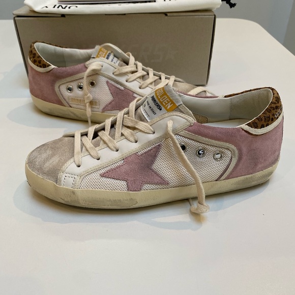 Golden Goose Superstar Sneaker Cream Antique Pink Suede/Leopard sz 37 New in Box - Picture 13 of 17